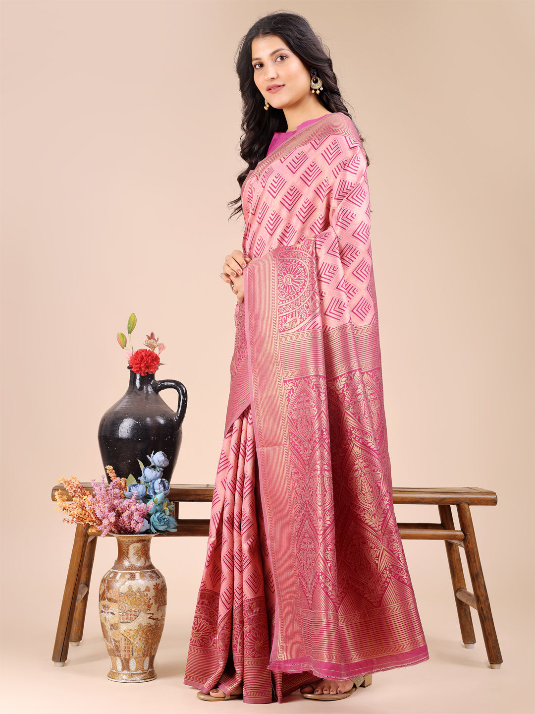 Astita Light Pink Banarasi silk Woven Zari Work Traditional Tassel Saree | Swadesiicart