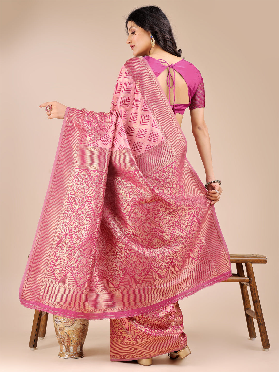 Astita Light Pink Banarasi silk Woven Zari Work Traditional Tassel Saree | Swadesiicart