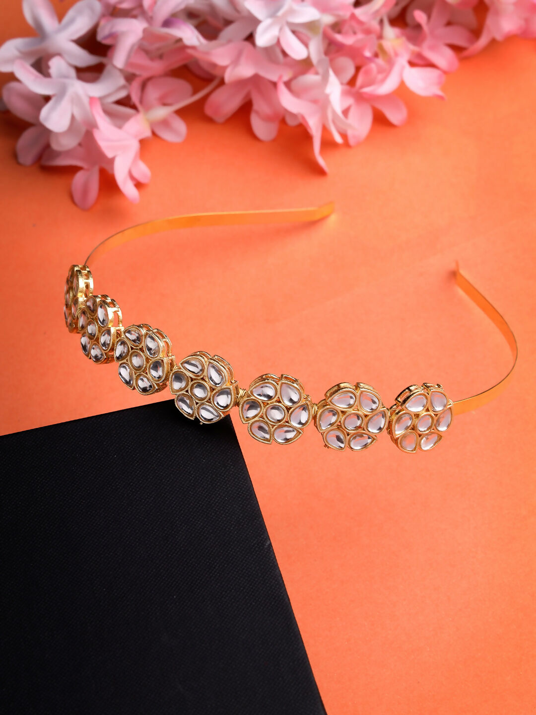 NVR Women's Gold-Polished Kundan Embellished Hairband - Swadesiicart