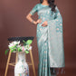 Shree Shyam Fashion Elegant Sea Green Linen Cotton Saree with Silver Zari - Perfect Blend of Comfort & Charm