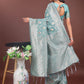Shree Shyam Fashion Elegant Sea Green Linen Cotton Saree with Silver Zari - Perfect Blend of Comfort & Charm