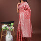 Shree Shyam Fashion Elegant Peach Linen Cotton Saree with Silver Zari - Perfect Blend of Comfort & Charm