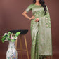 Shree Shyam Fashion Elegant Light Green Linen Cotton Saree with Silver Zari - Perfect Blend of Comfort & Charm