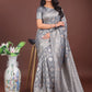 Shree Shyam Fashion Elegant Grey Linen Cotton Saree with Silver Zari - Perfect Blend of Comfort & Charm