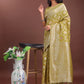 Shree Shyam Fashion Elegant Mustard Linen Cotton Saree with Silver Zari - Perfect Blend of Comfort & Charm