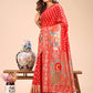 Shree Shyam Fashion Majestic Red Linen Cotton Saree with Royal Peacock Pallu - A Celebration of Heritage and Grace