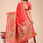 Shree Shyam Fashion Majestic Red Linen Cotton Saree with Royal Peacock Pallu - A Celebration of Heritage and Grace