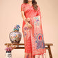 Shree Shyam Fashion Majestic Peach Linen Cotton Saree with Royal Peacock Pallu - A Celebration of Heritage and Grace