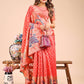 Shree Shyam Fashion Majestic Peach Linen Cotton Saree with Royal Peacock Pallu - A Celebration of Heritage and Grace
