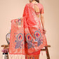 Shree Shyam Fashion Majestic Peach Linen Cotton Saree with Royal Peacock Pallu - A Celebration of Heritage and Grace