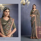 Brown Tusser Silk Geometric Printed Saree With Unstitched Blouse - Mohmanthan Aahana