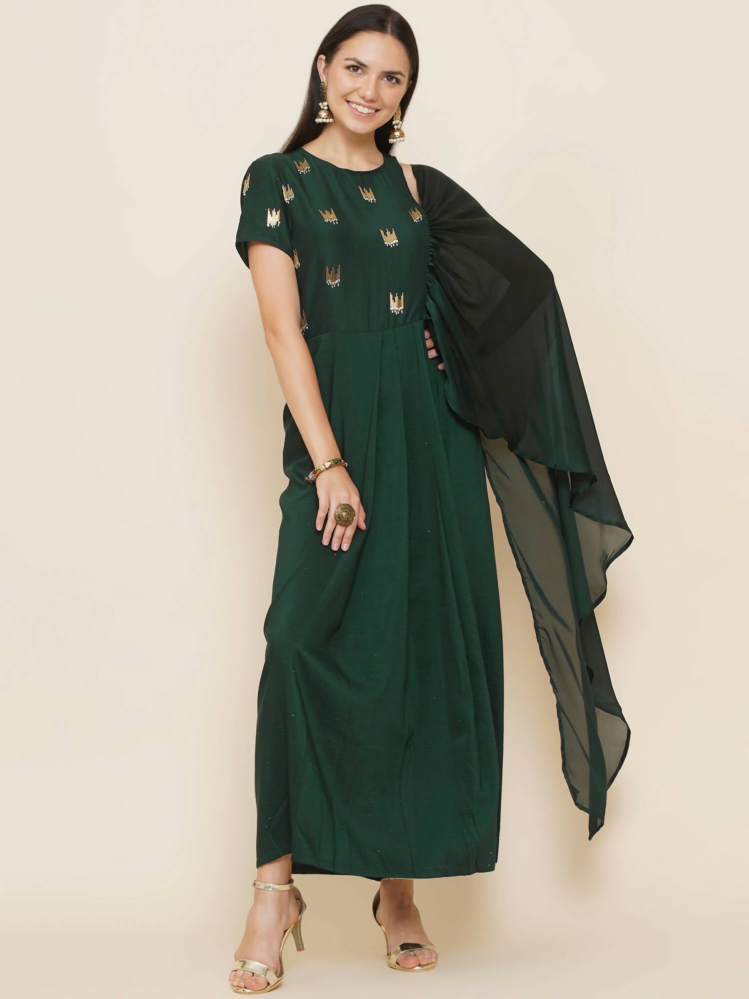 Women Republic Green Hand Embellished Gown | Swadesiicart
