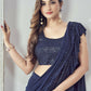 Mahotsav Women's Navy Blue Lycra Embellished Ready To Wear Saree With Stitched Blouse | Swadesiicart