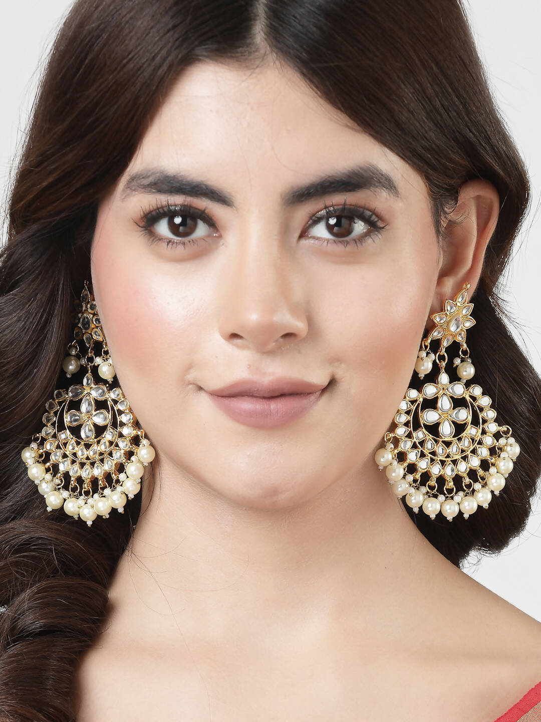 NVR Women's Gold-Polished Kundan Chandbali Earrings | Swadesiicart