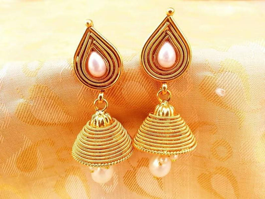 Metallic White Kemp Jhumkas | Swadesiicart
