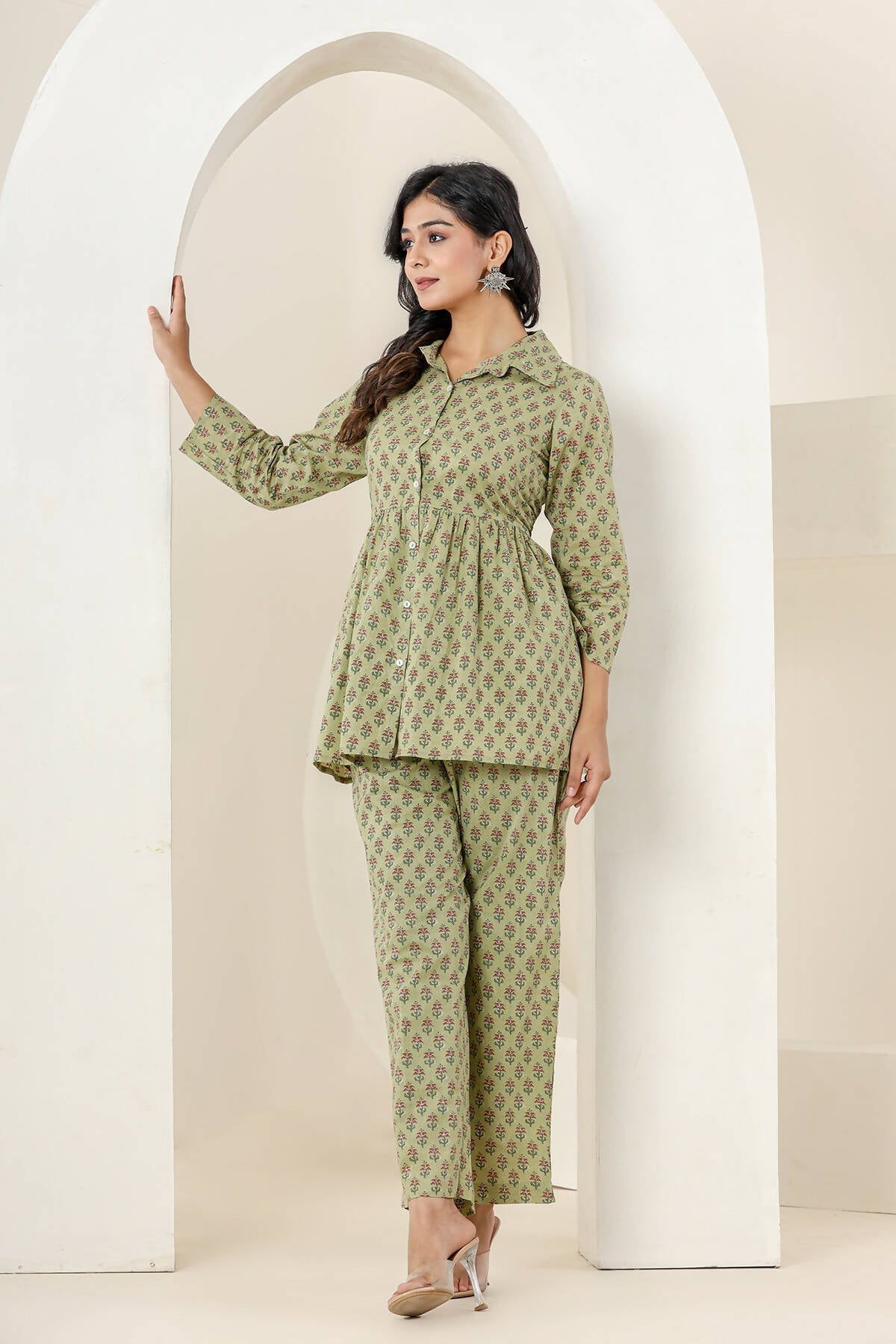 Kaajh Women's Green Printed Cotton Co-ord Set - Swadesiicart
