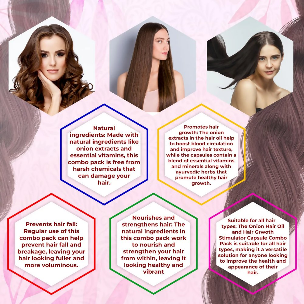 Rajasthan Herbals Onion Hair Oil & Hair Growth Stimulator Capsule Combo | Swadesiicart