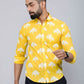 Miravan Men's Yellow and White Floral Printed Full Sleeves Cotton Casual Shirt | Swadesiicart