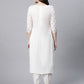 Ahalyaa Women Offwhite Pure Cotton Printed Floral Kurta With Trousers | Swadesiicart