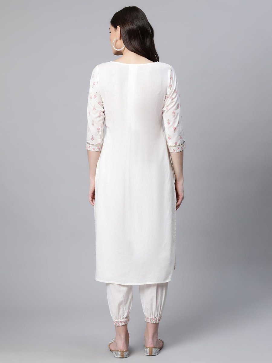 Ahalyaa Women Offwhite Pure Cotton Printed Floral Kurta With Trousers | Swadesiicart