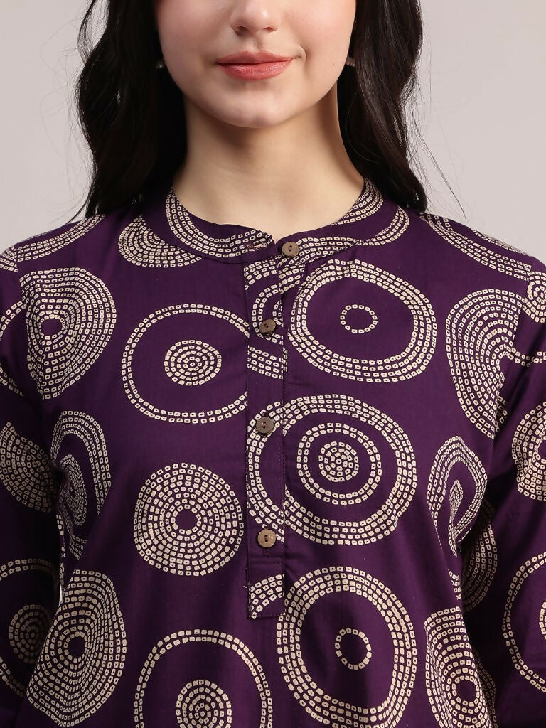 Aavyora Women's Purple Abstract Printed Pure Cotton Co-ord Set - Swadesiicart