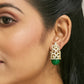 Nuyug 22K Gold-Plated Green Gemstone & Zircon Studded Contemporary Filigree Motif Studs | Swadesiicart