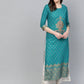 Anubhutee Peacock Blue Kurta Set with Golden Traditional Motifs - Swadesiicart