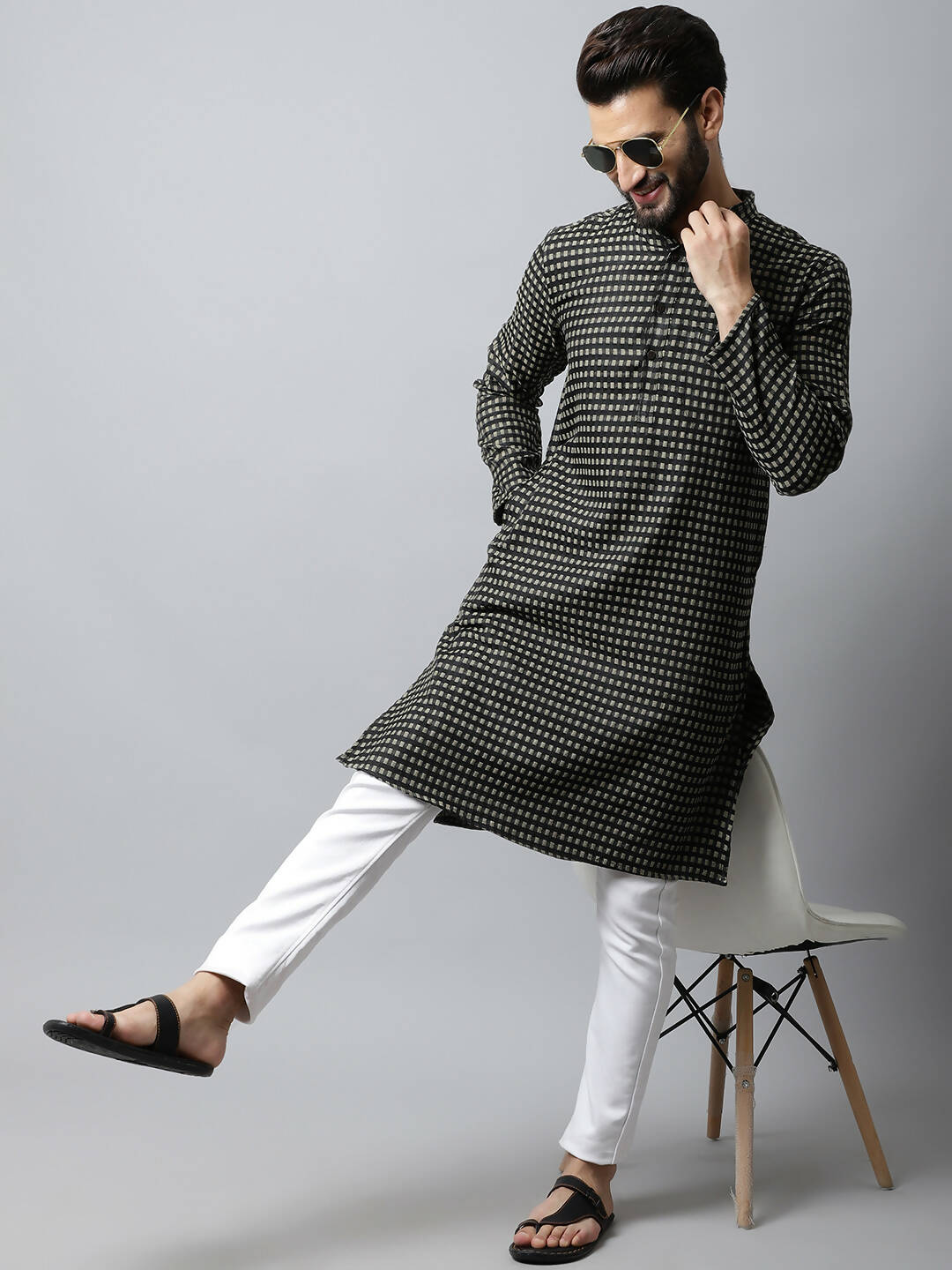 Even Apparels Brown Color Pure Cotton Men's Kurta With Band Collar (CHK1185) | Swadesiicart