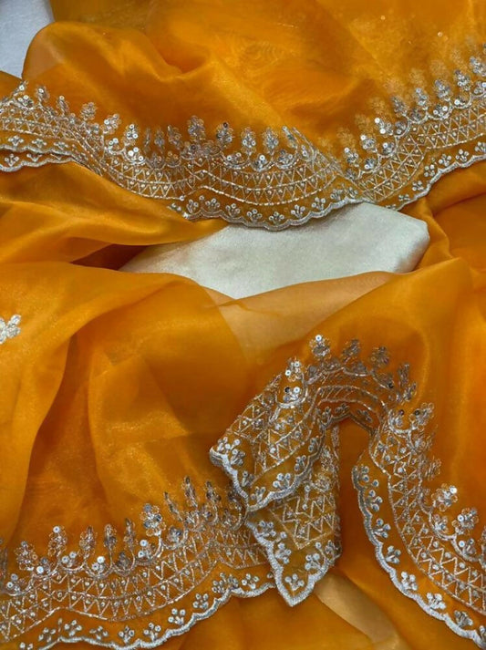 Vamsee Shirovastra Yellow Organza Saree - Swadesiicart