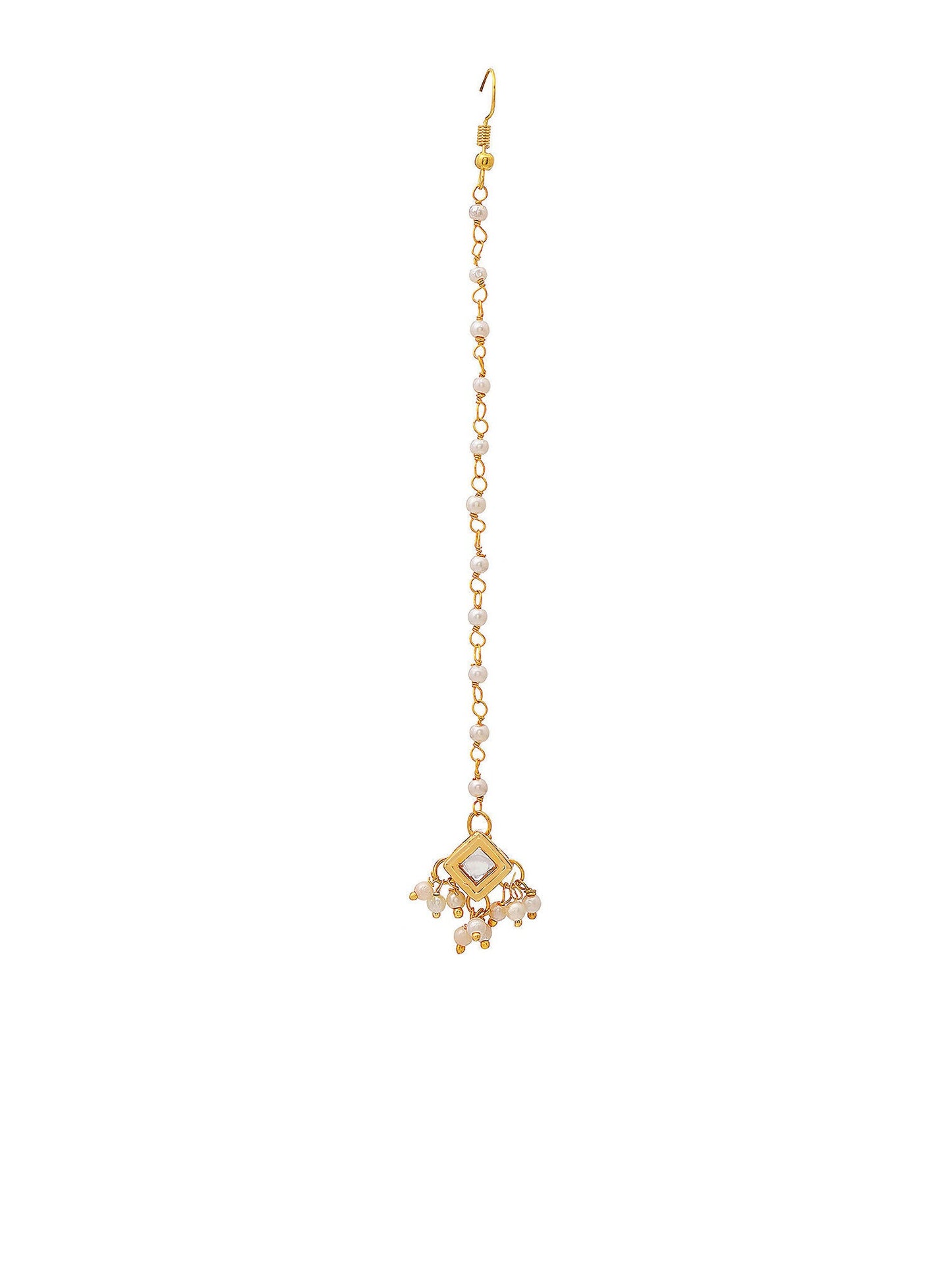 Ruby Raang Gold Square with Pearls Kundan Maang Tikka | Swadesiicart