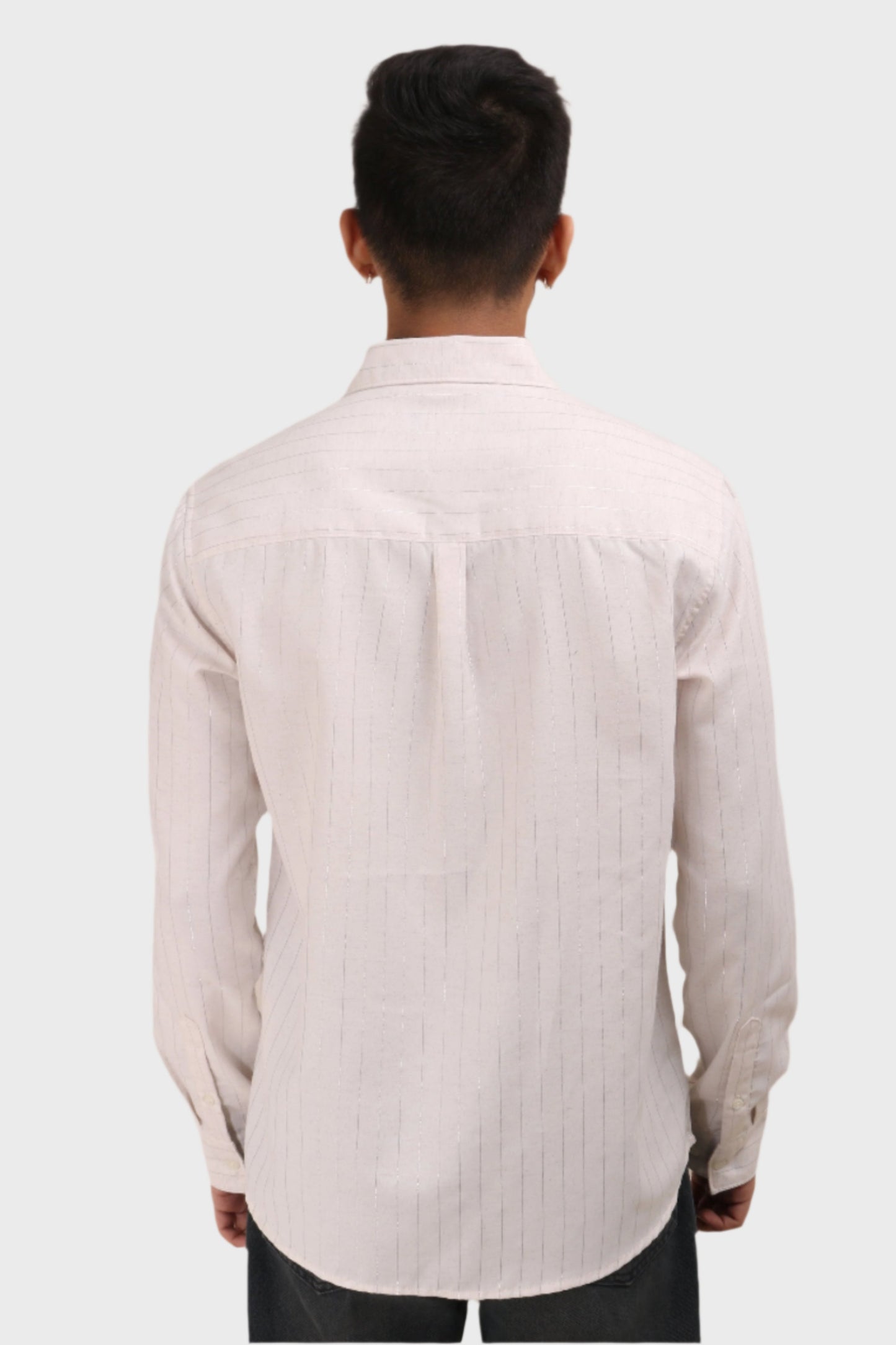 Xkind Off White Silver Stripes Regular Fit Shirt | Swadesiicart