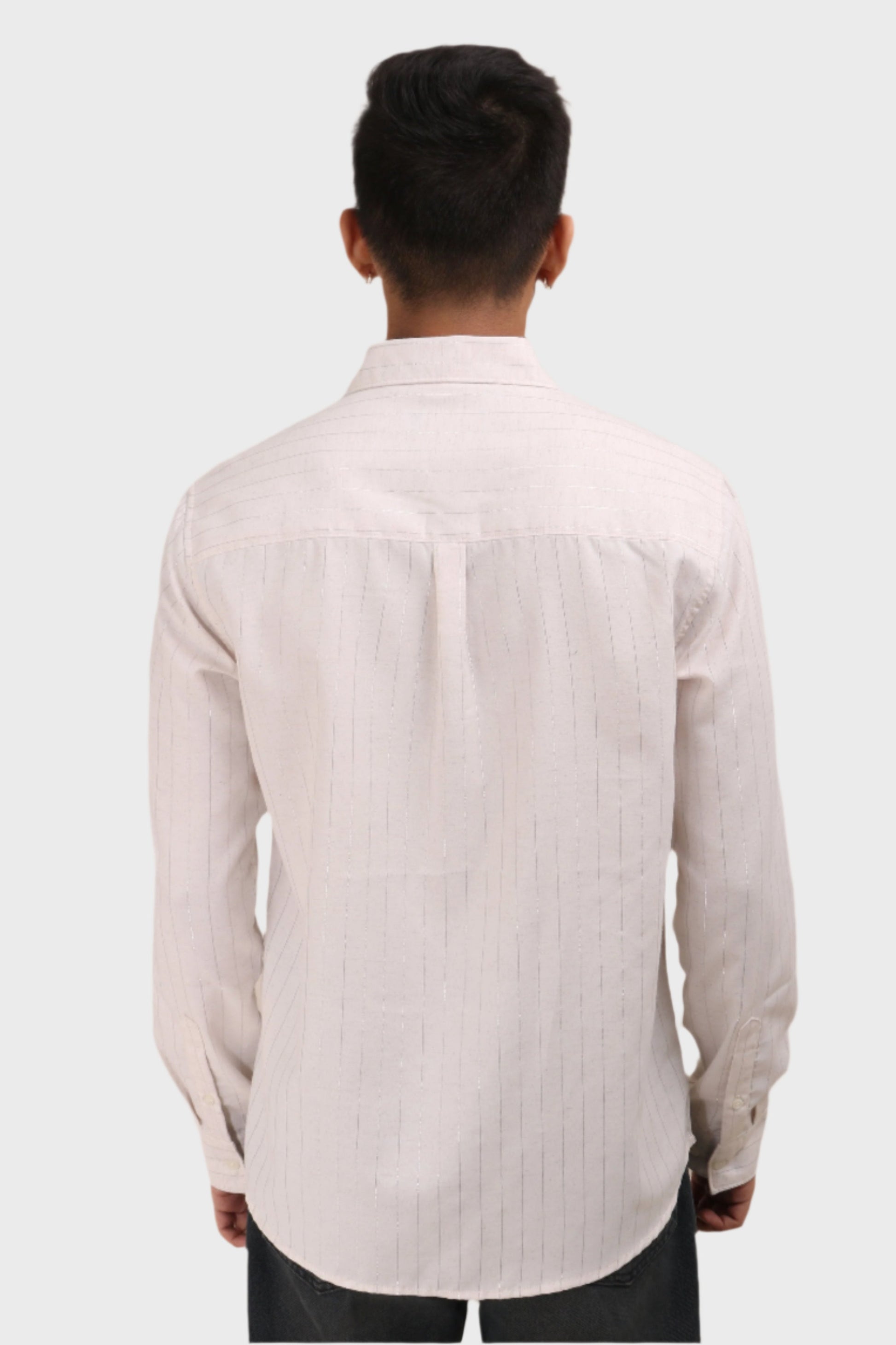 Xkind Off White Silver Stripes Regular Fit Shirt | Swadesiicart