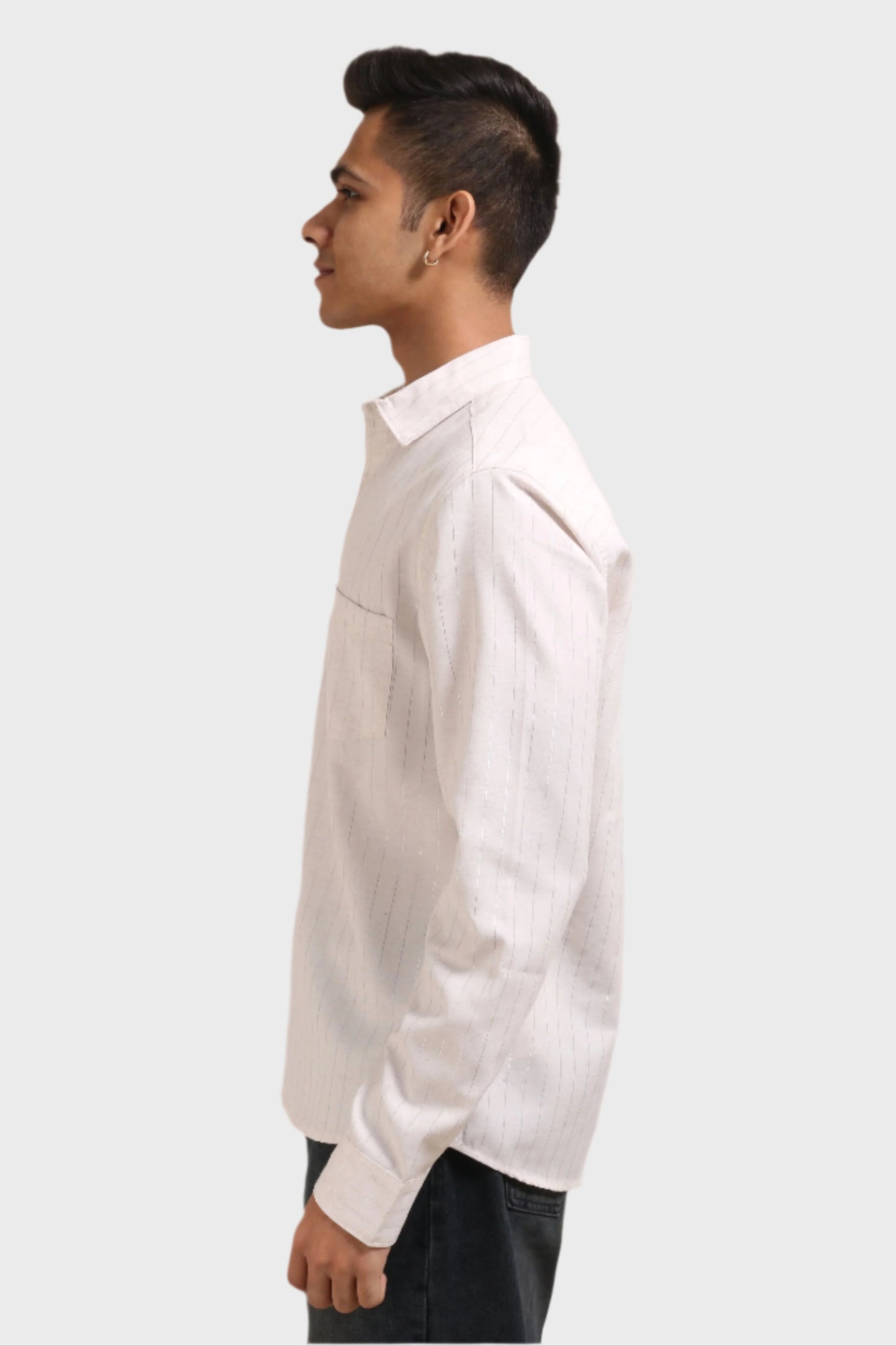 Xkind Off White Silver Stripes Regular Fit Shirt | Swadesiicart