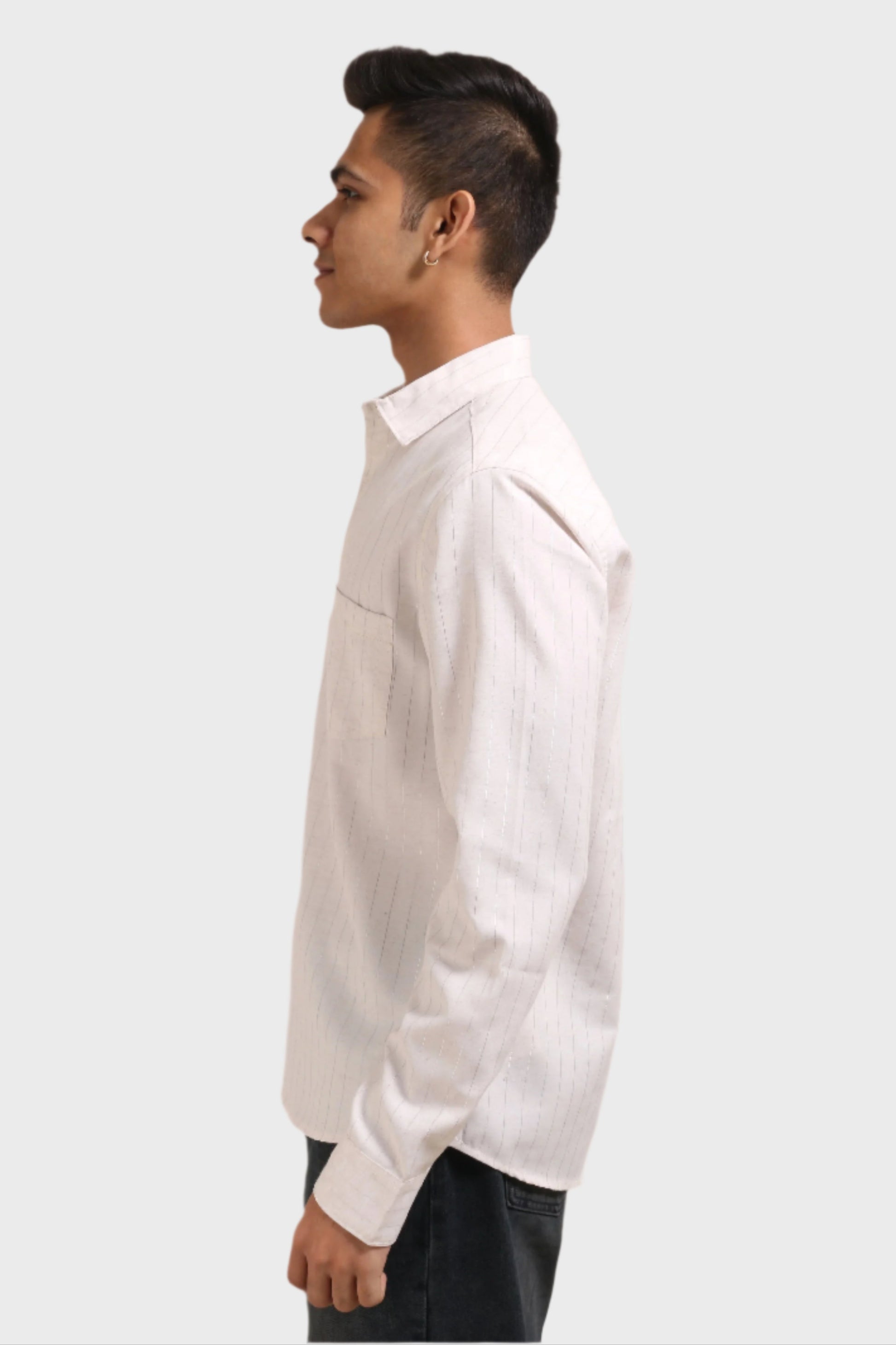 Xkind Off White Silver Stripes Regular Fit Shirt | Swadesiicart