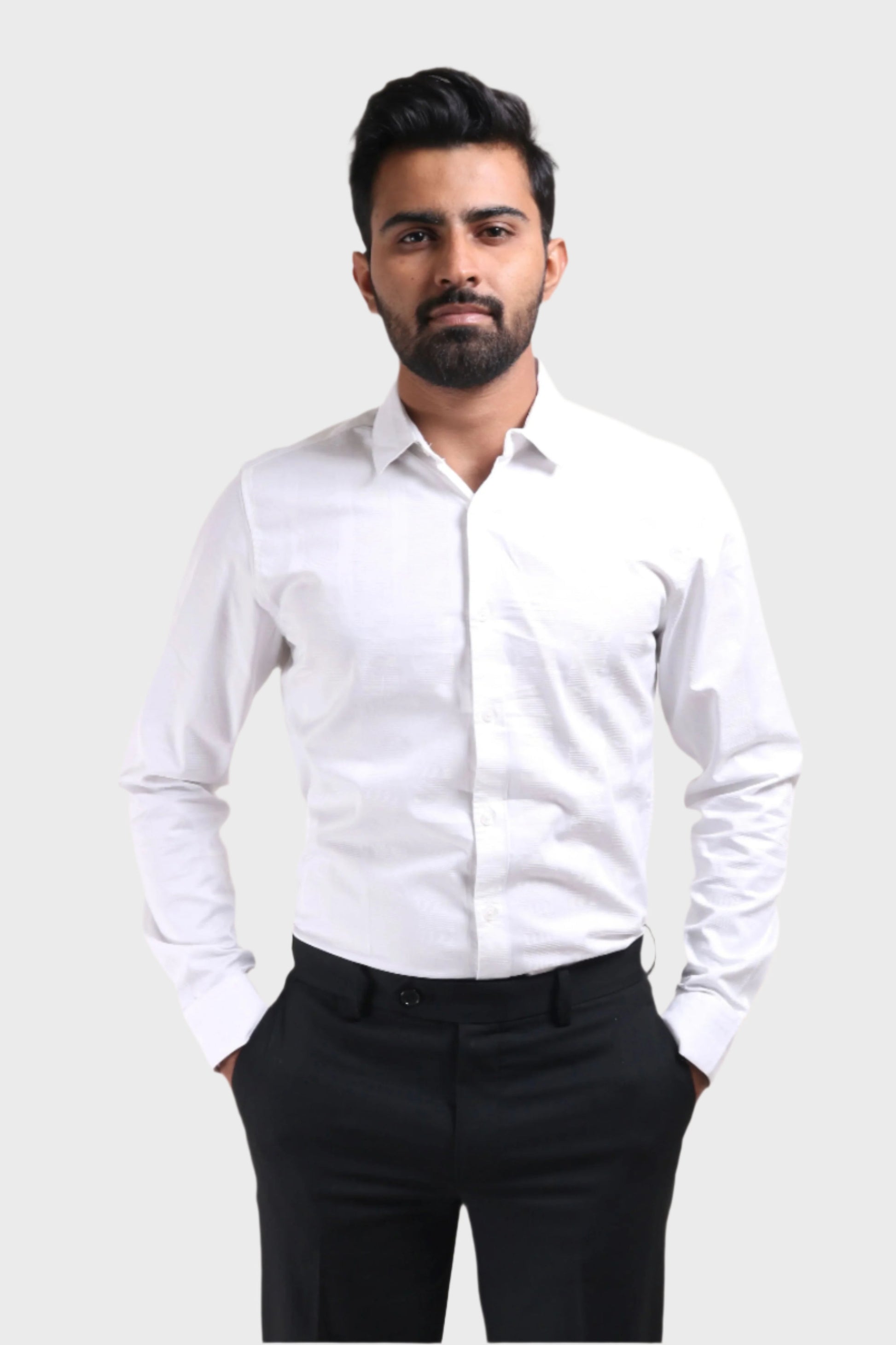 Xkind Men's White Dobby Self Stripe Slim Fit Shirt | Swadesiicart