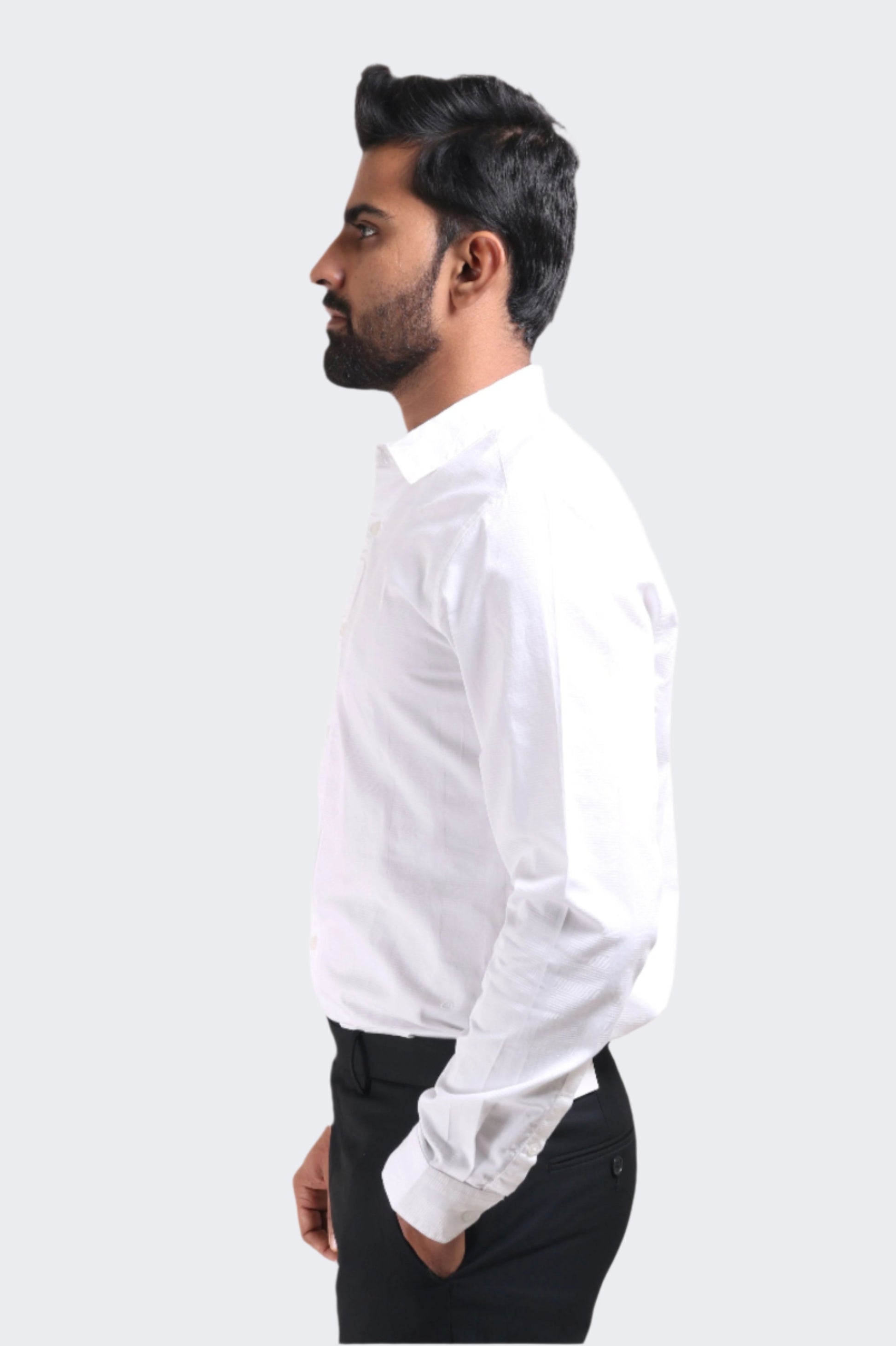 Xkind Men's White Dobby Self Stripe Slim Fit Shirt | Swadesiicart