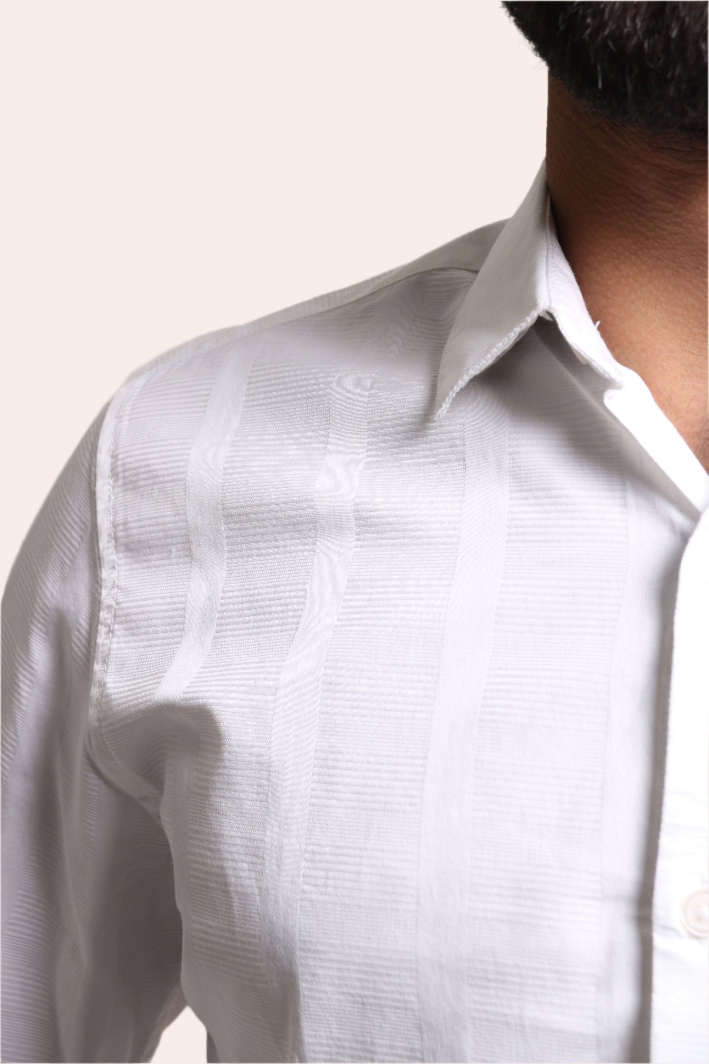 Xkind Men's White Dobby Self Stripe Slim Fit Shirt | Swadesiicart