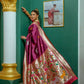 Vishnu Weaves Women's Wine Paithani Silk Zari Woven Saree with Unstitched Blouse - Swadesiicart
