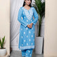 Miravan Women's Chikankari Embroidery Sky Blue Straight Kurta And Palazzo | Swadesiicart