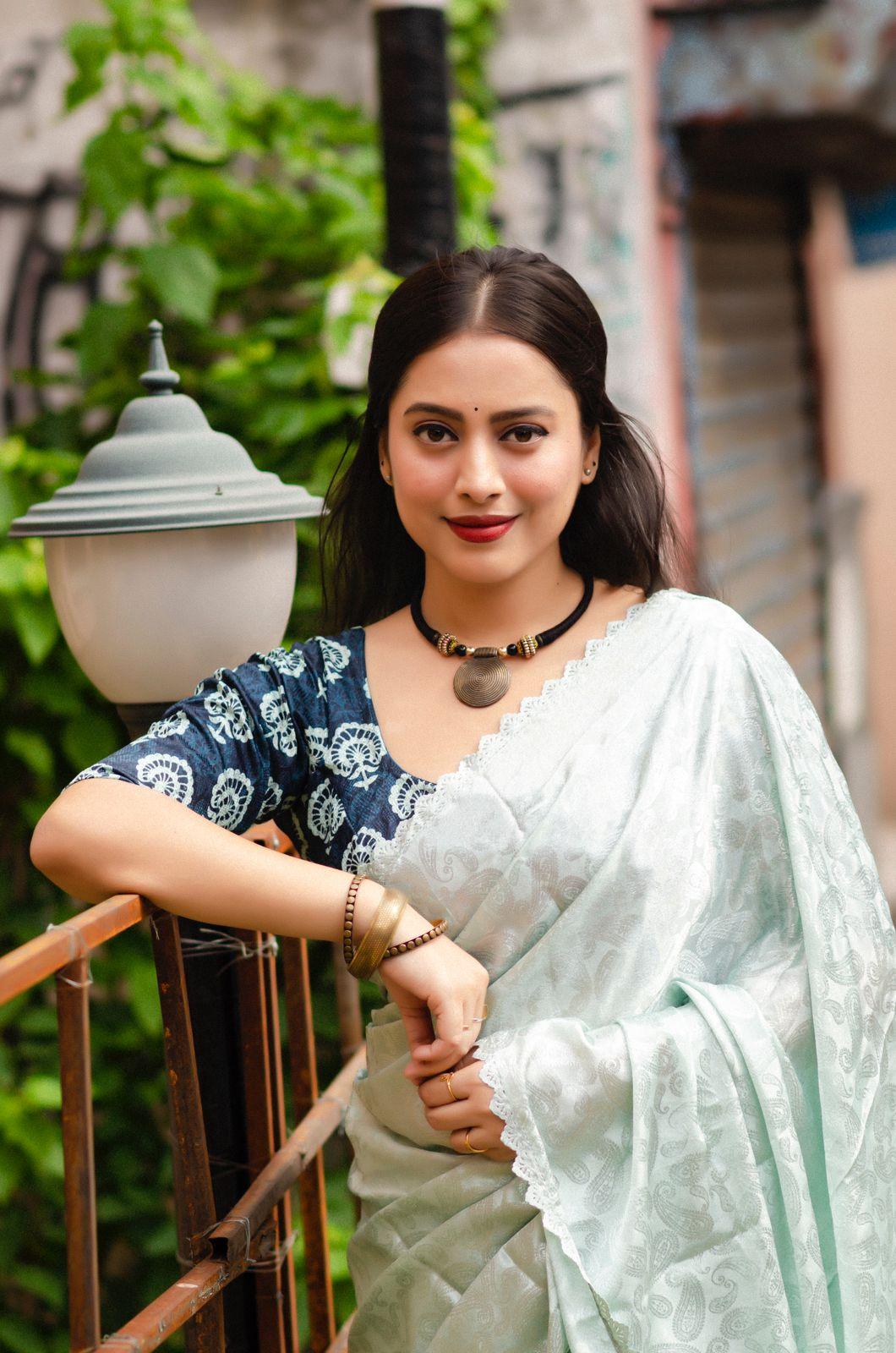 Blue Poly Silk Ethnic Motifs Saree with Unstitched Blouse - Hiral Fashion | Swadesiicart