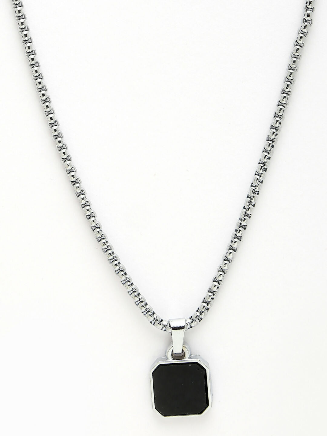 NVR Men's Silver-Plated Artificial Stone Stainless Steel Pendant with Chain - Swadesiicart