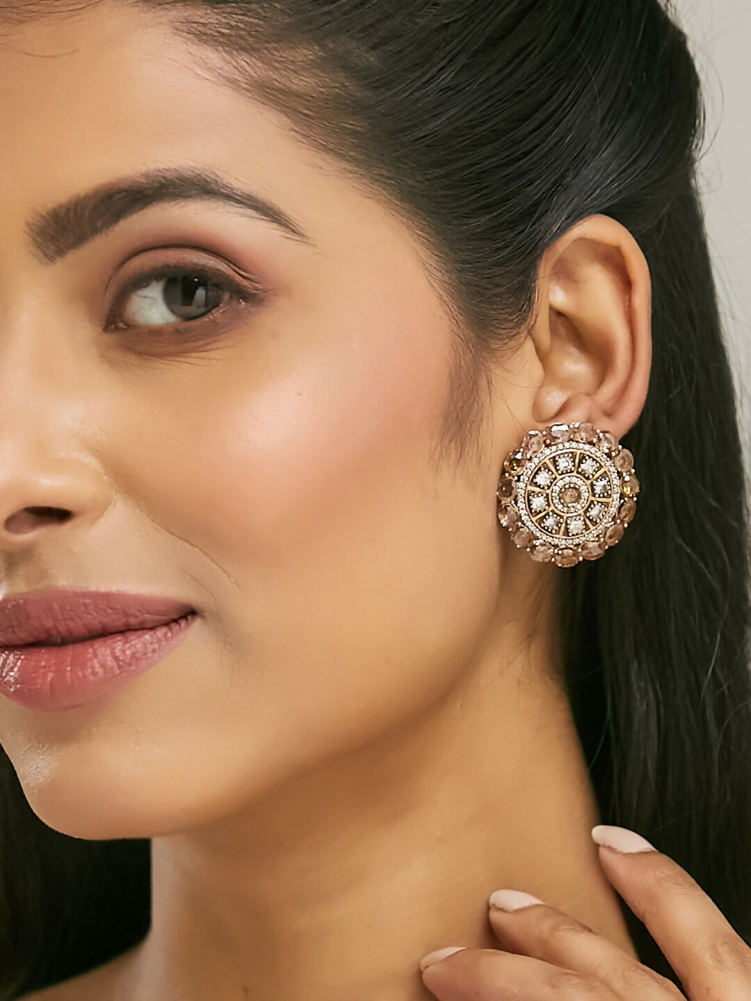Nuyug 22k Gold Plated Round Stud Earrings | Swadesiicart