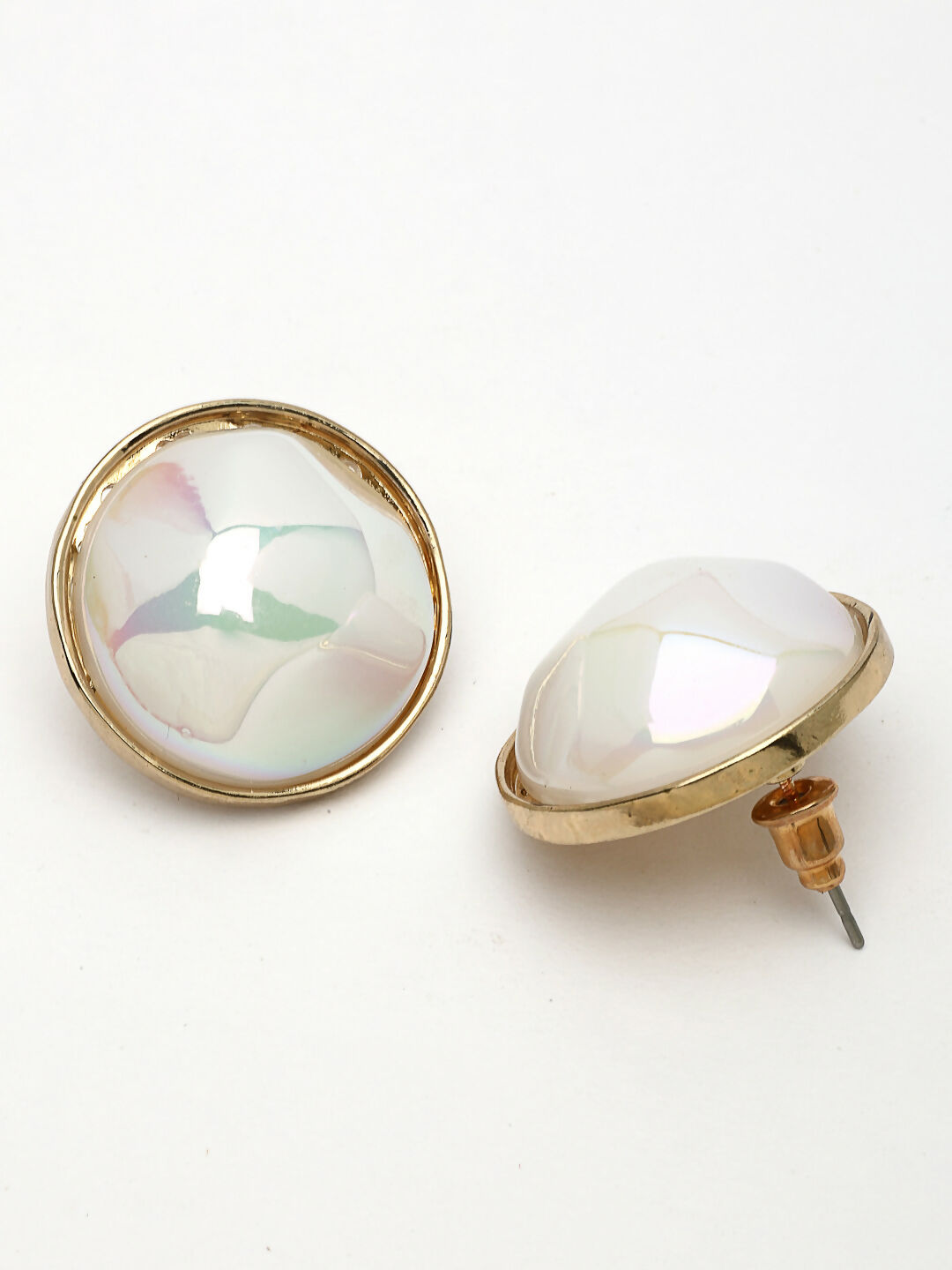 NVR Wome's Gold-Polished Pearl Studded Circular Studs Earring | Swadesiicart