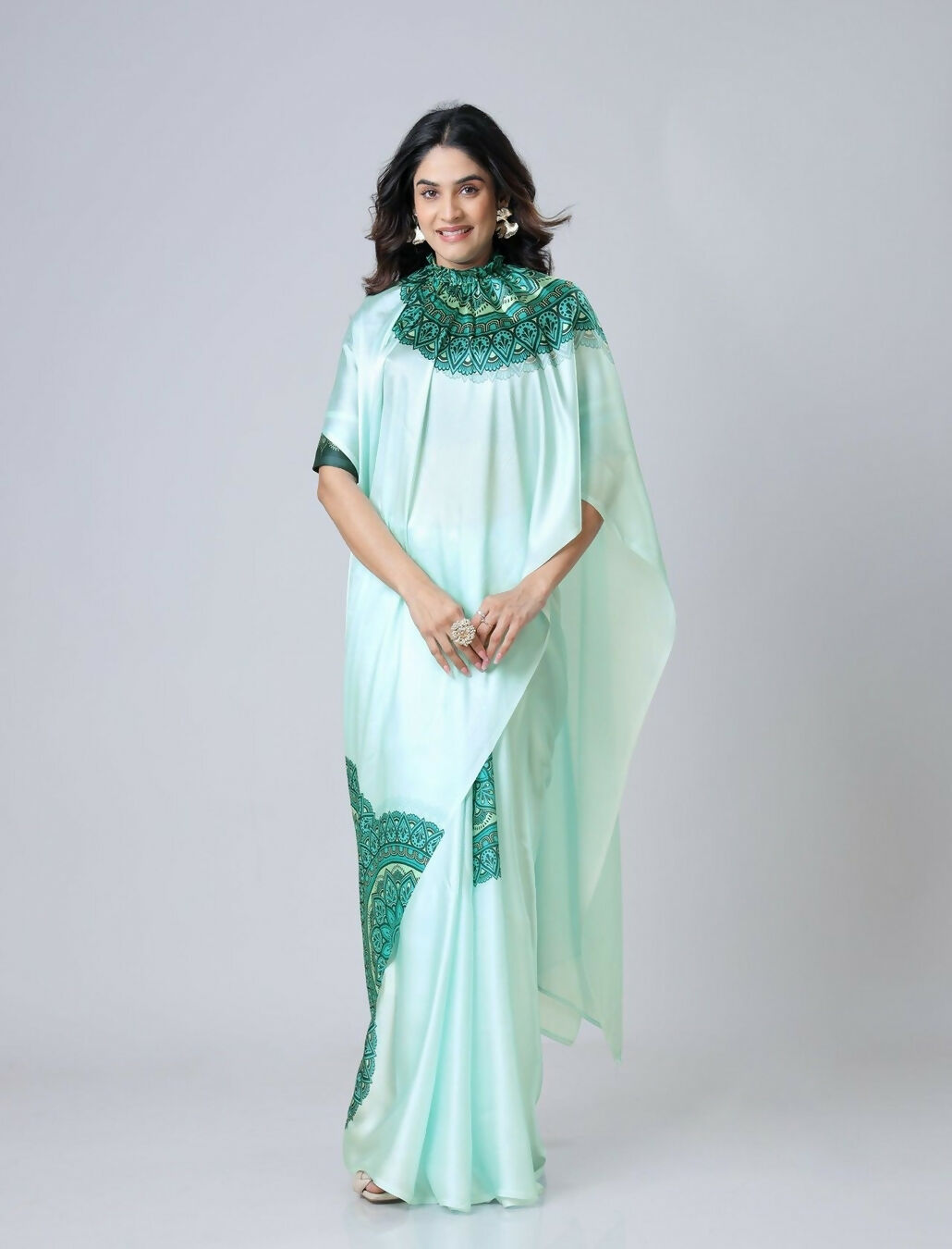 Vastranavya Electric Blue Mandalaa Print Freehand Ready to Wear Saree | Swadesiicart