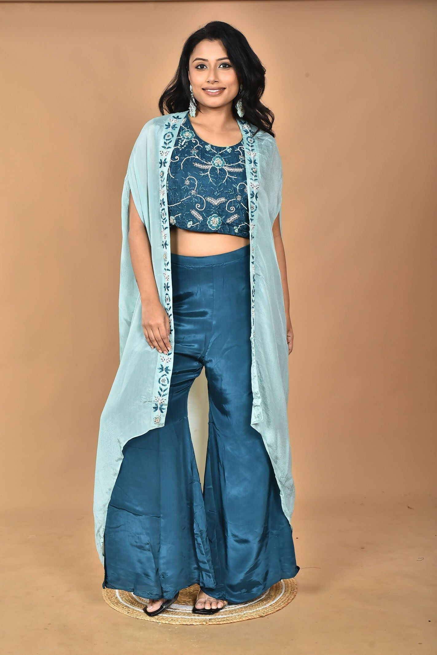 Morchari Women Hand Embroidery Crop Top-Blue - Swadesiicart