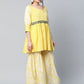 Ahalyaa Women Yellow Crepe Floral Short Kurta with Sharara Set | Swadesiicart