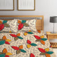 Home Sizzler Cream-Coloured & Red Floral 144 TC Bedsheet with Pillow Covers - Swadesiicart