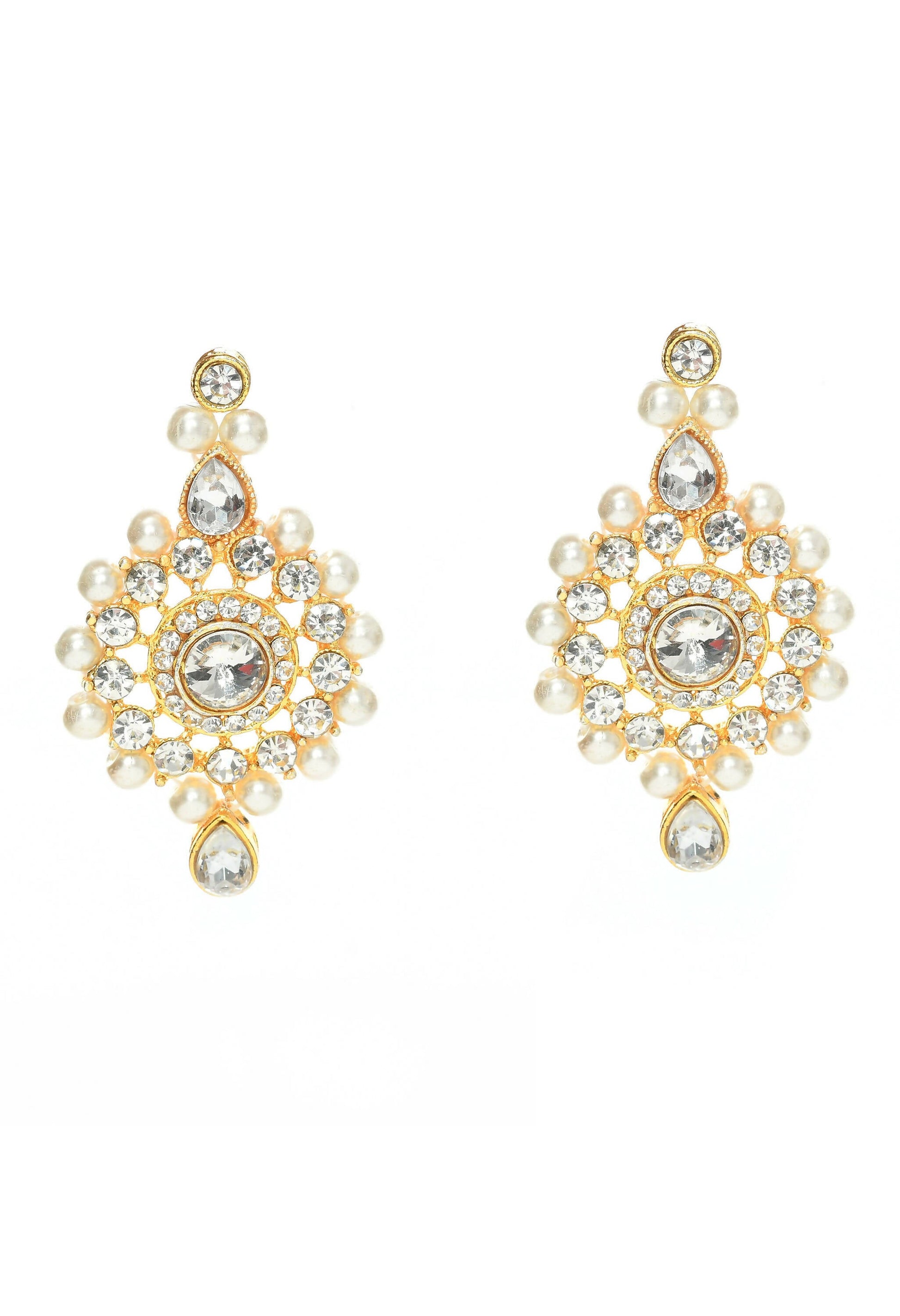 Mominos Fashion Johar Kamal Gold-Polished Rani Haar with Off white Pearls Jewellery Set - Swadesiicart