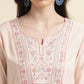 Peach Viscose Rayon Yoke Embroidered A-line Top - Tarini - Swadesiicart