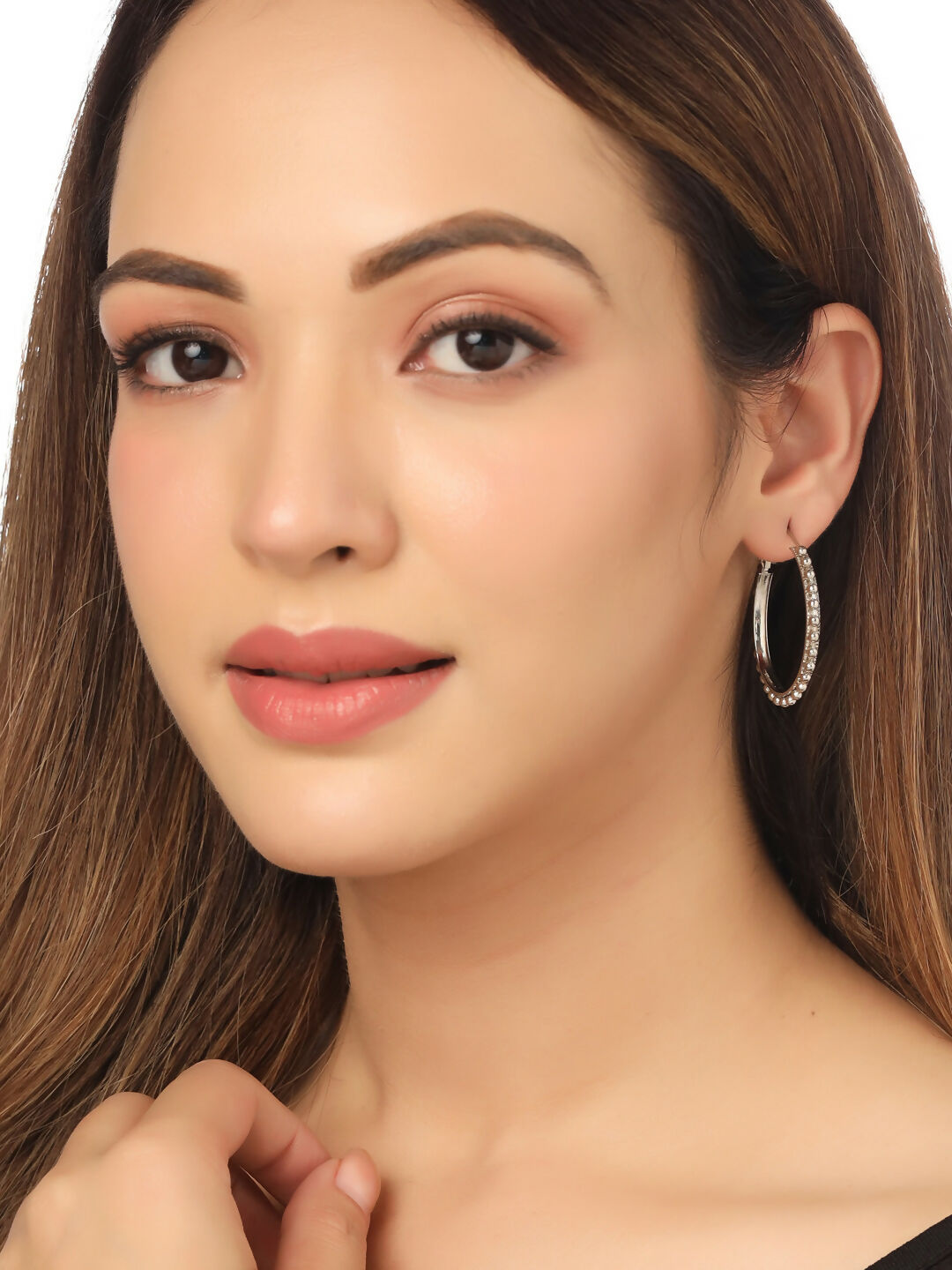 NVR Women's Set of 2 Gold & Silver Beaded Circular Hoop Earrings | Swadesiicart